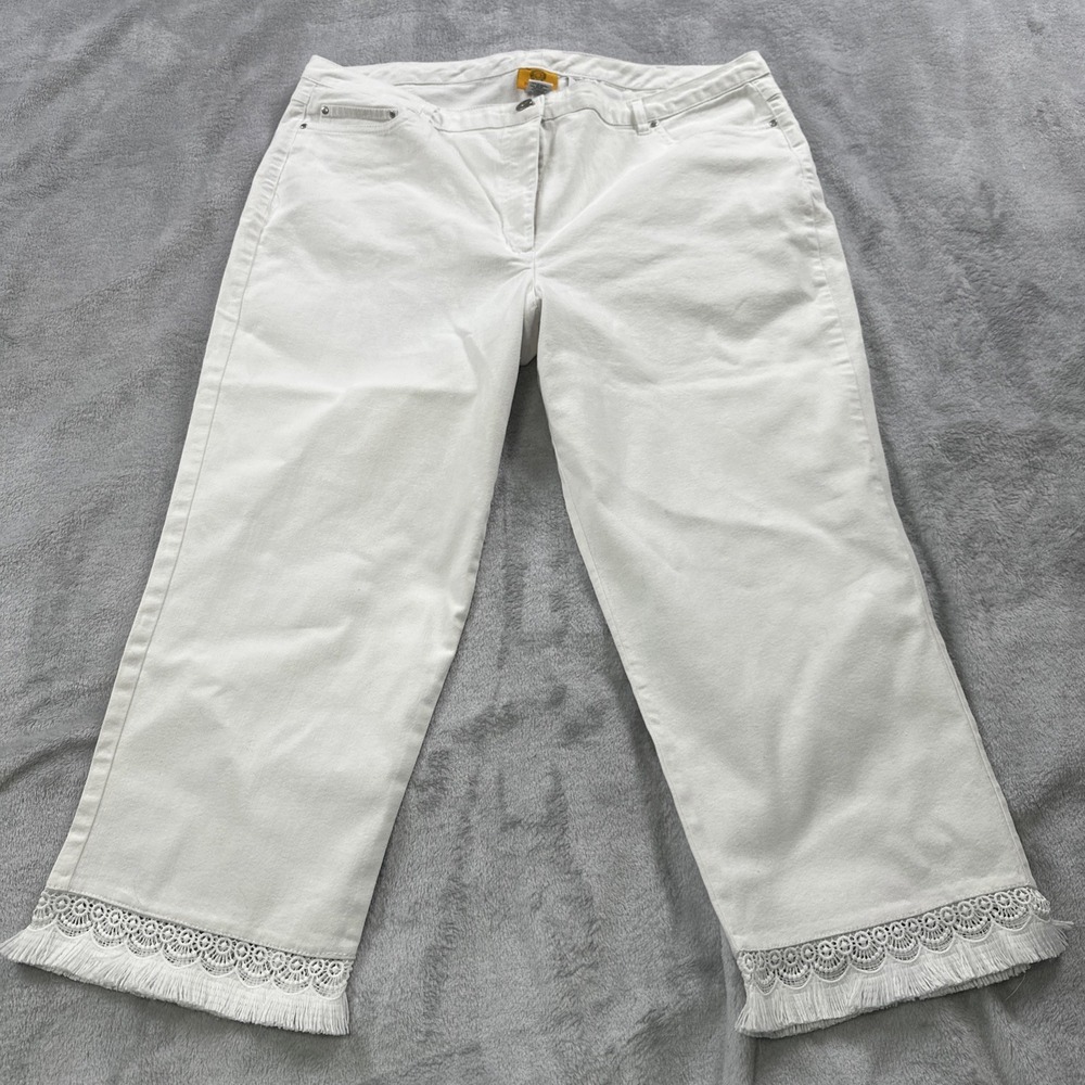 Ruby Rd.‎ Jeans Womens 18 White Denim Fringe Lace Hem Ankle Cropped Pants Spring